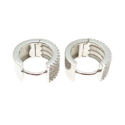 925 Sterling Silver Round-Cut C Z Multi-Row Hoop Earrings