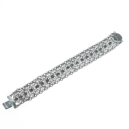 835 Silver Antique Netherlands Filigree Overlap Disc Oxidized Bracelet 6.75"