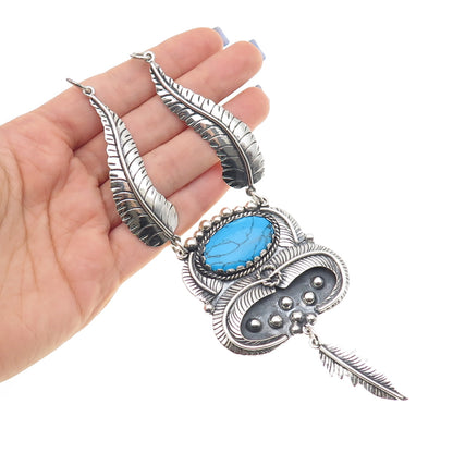 925 Sterling Silver Vintage Mexico Turquoise Feather Centerpiece Necklace Part