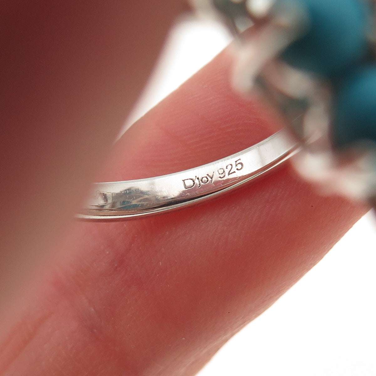 D'Joy 925 Sterling Silver Real Sleeping Beauty Turquoise Floral Ring Size 8