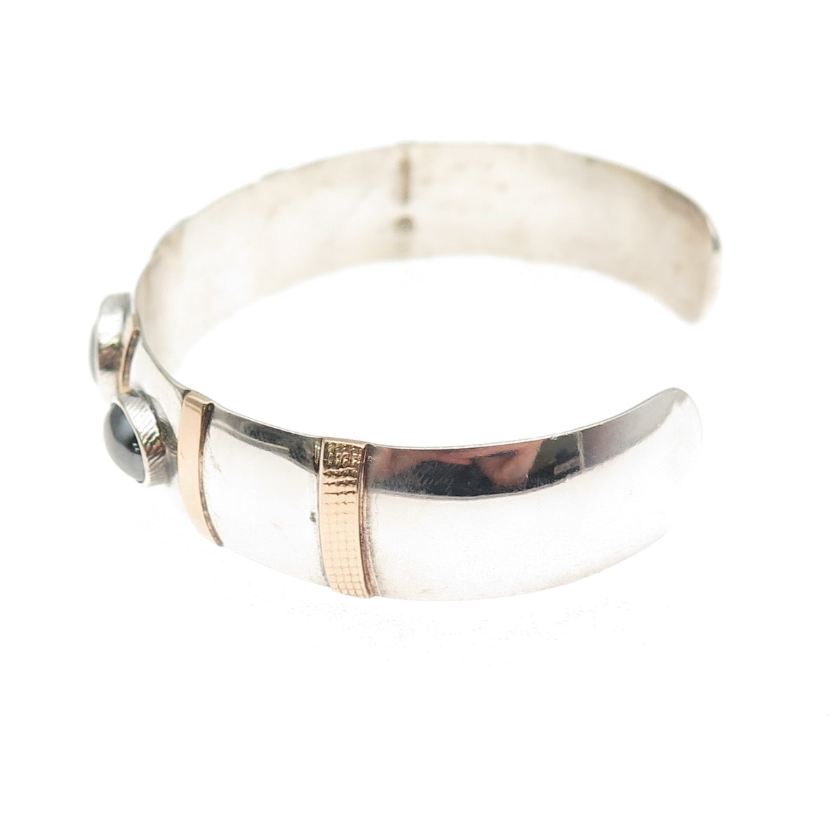 Eldred Seowtewa Old Pawn Sterling 14K Gold Hematite Adjustable Cuff Bracelet 7"