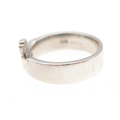 Solvar 925 Sterling Silver 14K Gold Vintage Dublin Irish Claddagh Ring Size 6