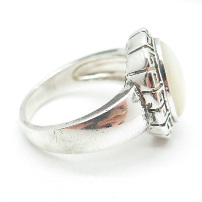 925 Sterling Silver Vintage Real Mother-of-Pearl Greek Maze Ring Size 9.25