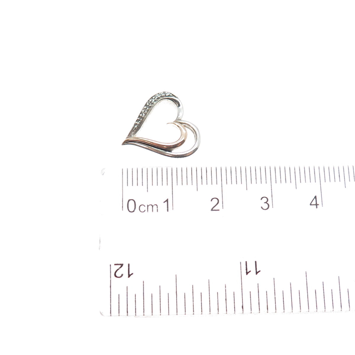 JANE SEYMOUR 925 Sterling Silver 10K Gold Real Diamond Heart Mini Slide Pendant