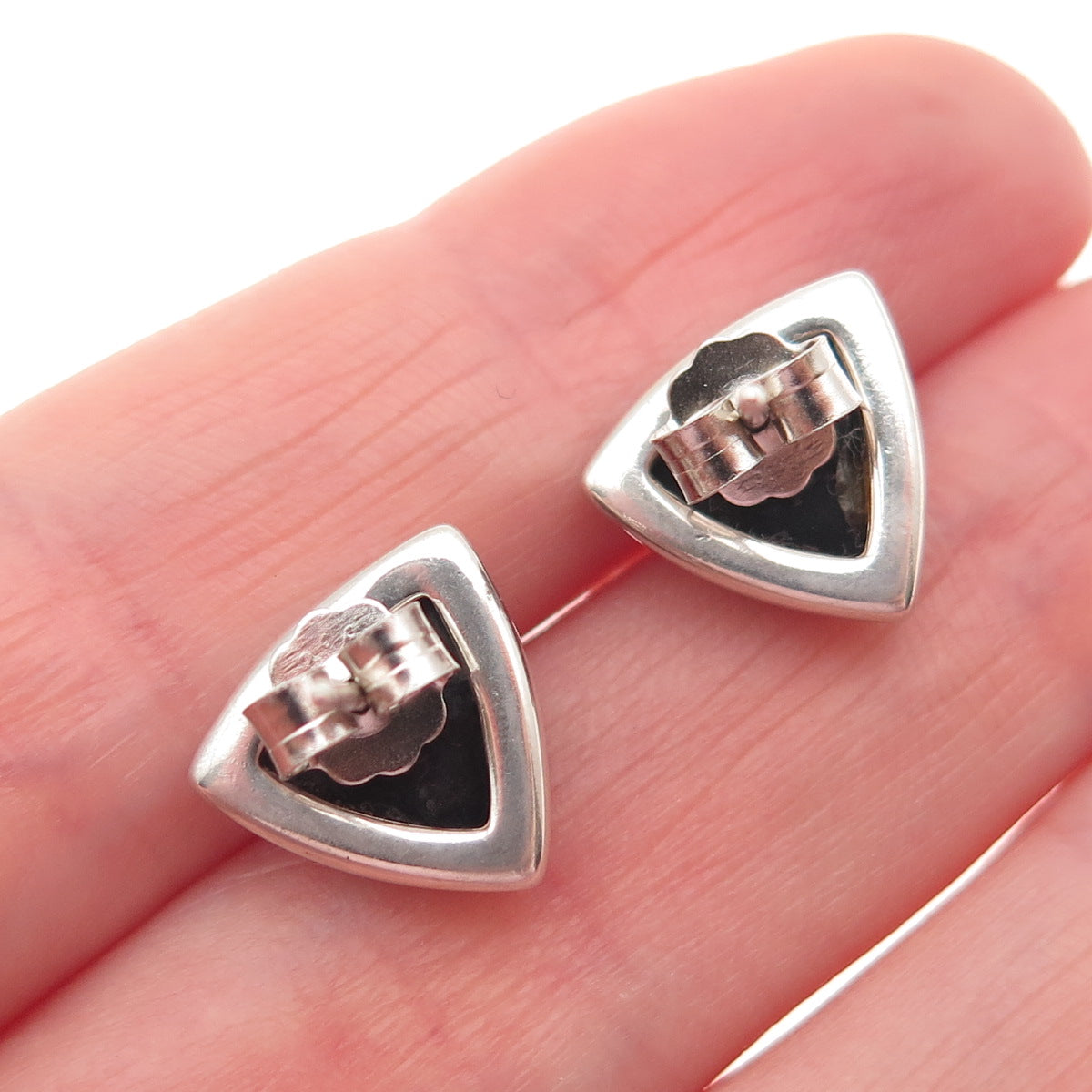 925 Sterling Silver Vintage Real Amber Triangle Stud Earrings