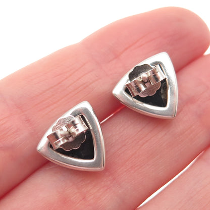 925 Sterling Silver Vintage Real Amber Triangle Stud Earrings
