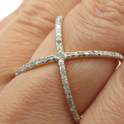 DBJ DEE BERKLEY Sterling Silver Gold Plated Diamond Crisscross Ring Size 6.75