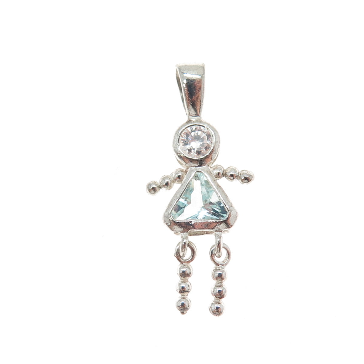 CELLINI Sterling Vintage Blue White CZ March Birthstone Girl Articulated Pendant