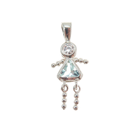 CELLINI Sterling Vintage Blue White CZ March Birthstone Girl Articulated Pendant