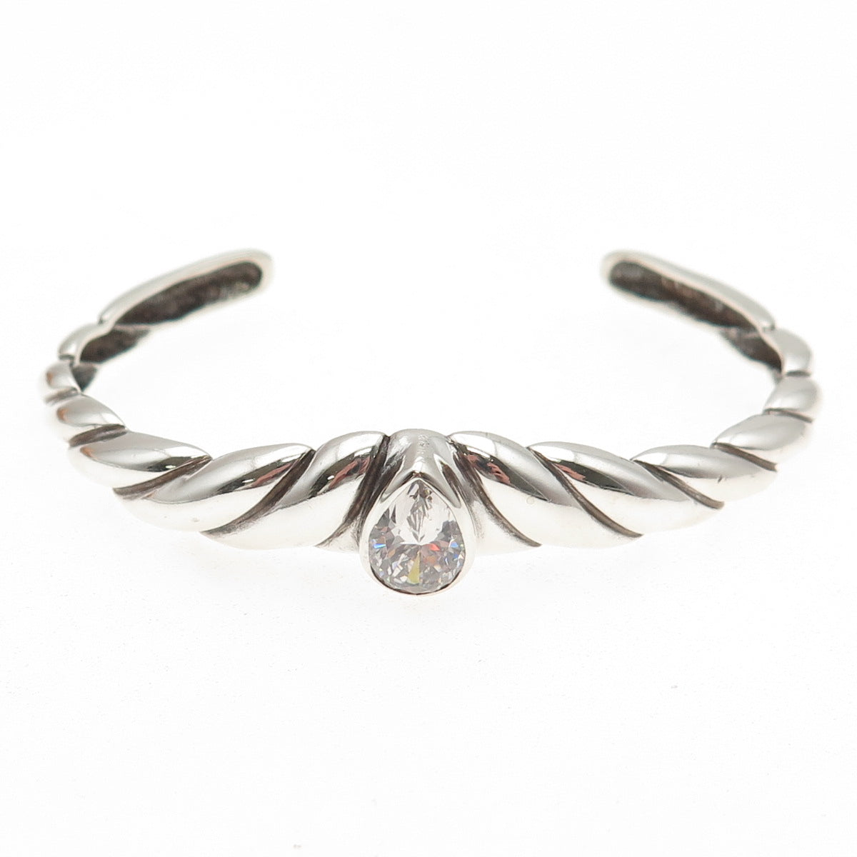 KABANA 925 Sterling Silver Vintage Pear-Cut C Z Adjustable Cuff Bracelet 6.75"