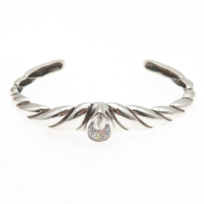 KABANA 925 Sterling Silver Vintage Pear-Cut C Z Adjustable Cuff Bracelet 6.75"