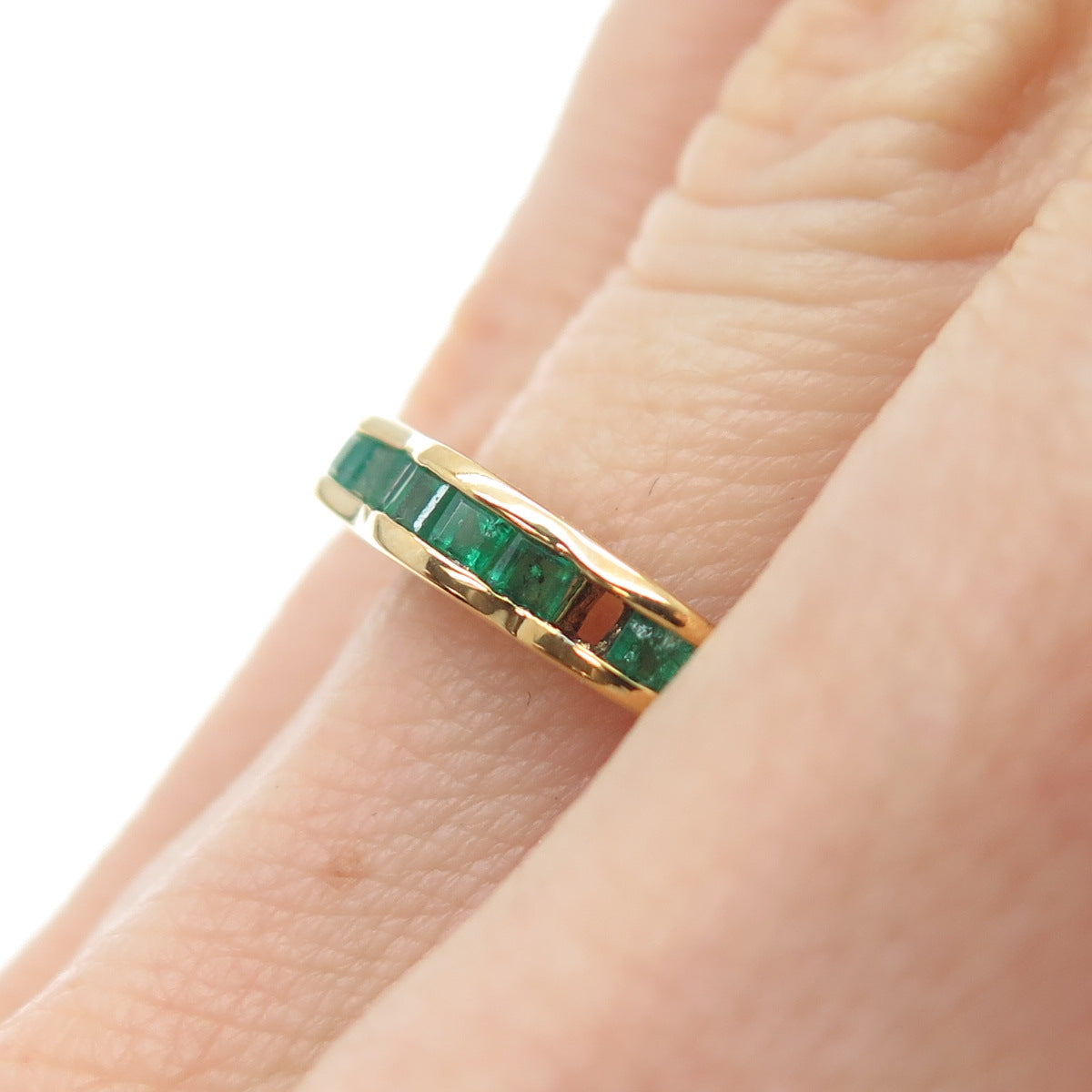 925 Sterling Silver Gold Plated Real Princess-Cut Emerald Stackable Ring Size 5