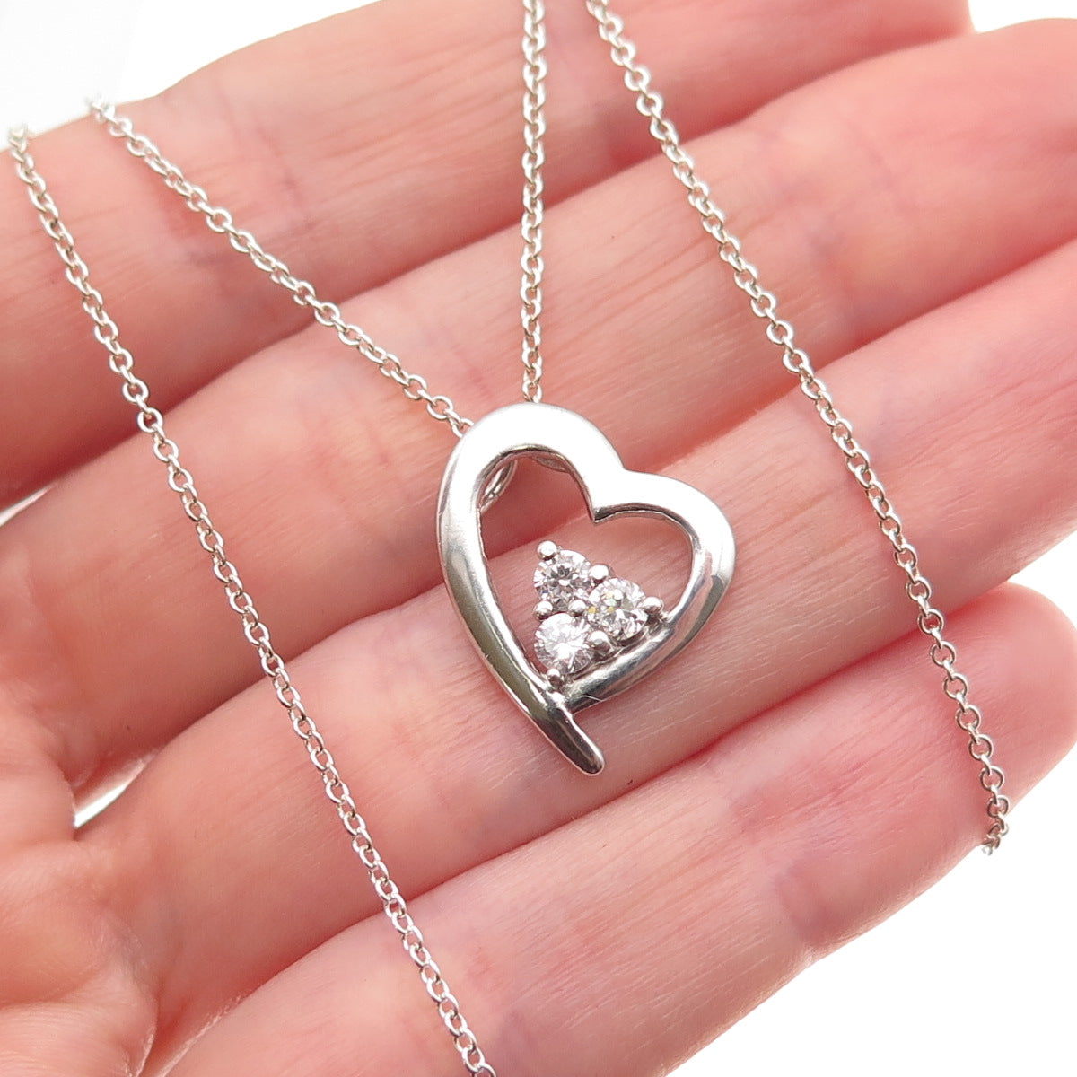 925 Sterling Silver Round-Cut C Z Heart Cable Chain Necklace 18"