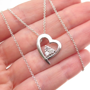 925 Sterling Silver Round-Cut C Z Heart Cable Chain Necklace 18"