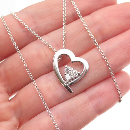 925 Sterling Silver Round-Cut C Z Heart Cable Chain Necklace 18"