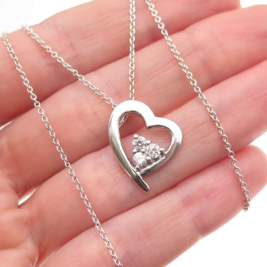 925 Sterling Silver Round-Cut C Z Heart Cable Chain Necklace 18"