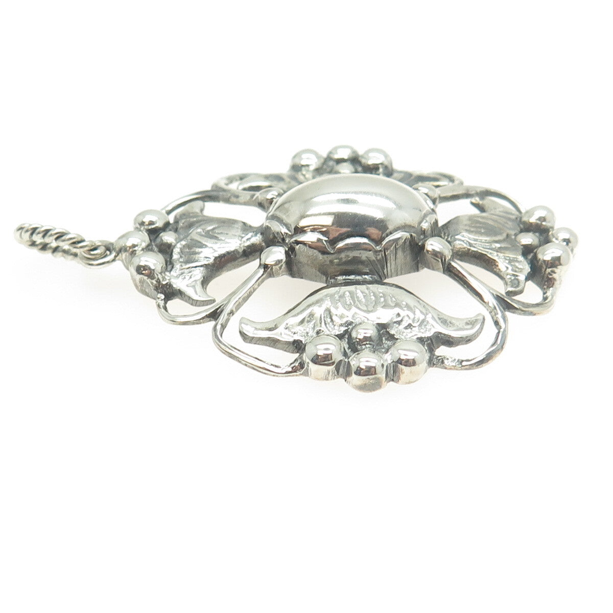 925 Sterling Silver Antique Art Deco Cross Floral Handcrafted Pendant