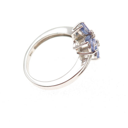 Chuck Clemency 925 Sterling Silver Real Diamond Tanzanite Floral Ring Size 8.25