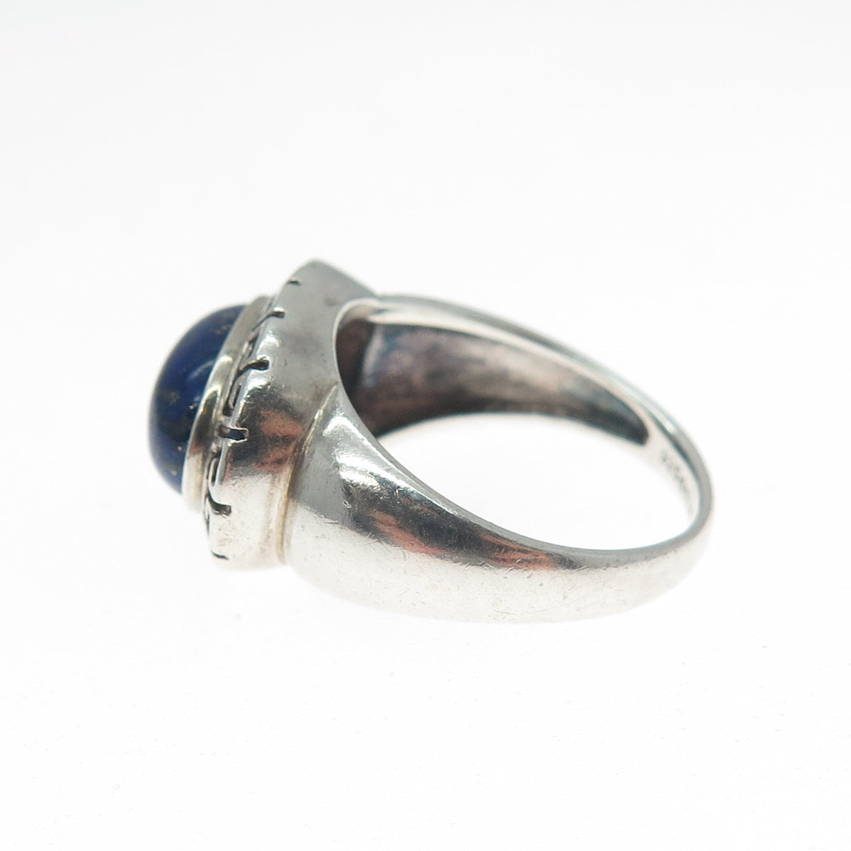 925 Sterling Silver Vintage Real Cabochon Lapis Lapis Greek Key Ring Size 6