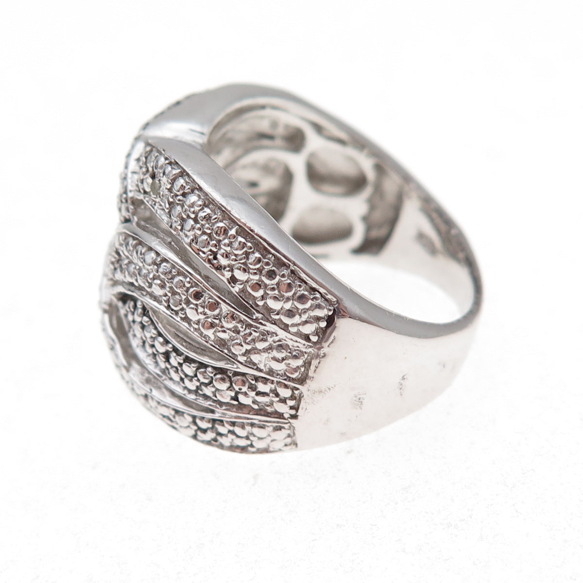 Chuck Clemency 925 Sterling Silver Real Round-Cut Diamond Woven Ring Size 8.25