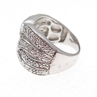 Chuck Clemency 925 Sterling Silver Real Round-Cut Diamond Woven Ring Size 8.25