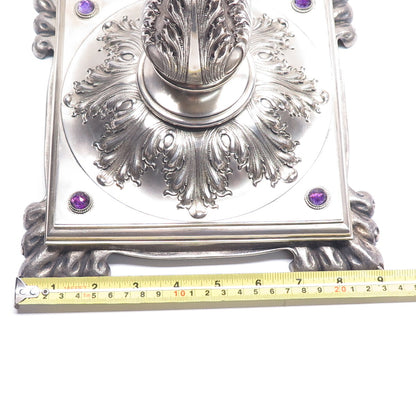 W.J. FEELEY CO. Sterling Silver Antique Amethyst Table Lamp / Candelabra Stand