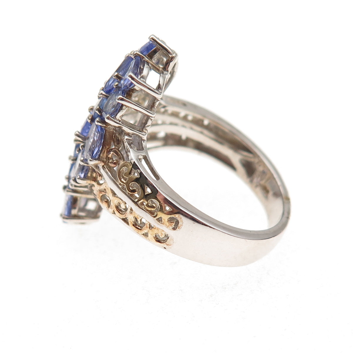 Chuck Clemency 925 Sterling Silver 2-Tone Real Tanzanite Cluster Ring Size 8.25
