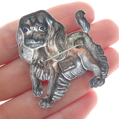 LANG 925 Sterling Silver Vintage Cocker Spaniel Dog Repousse Oxidized Pin Brooch