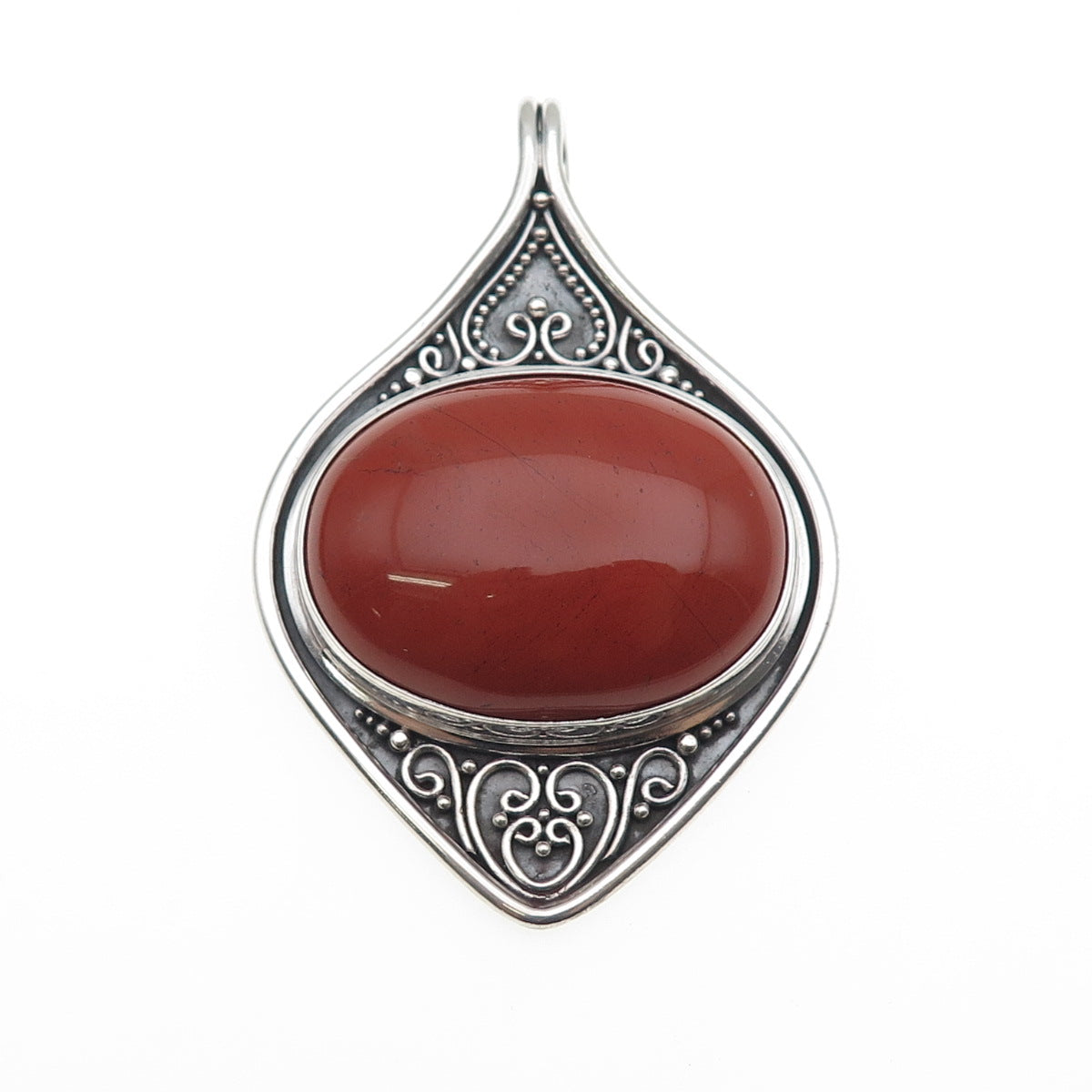 SUARTI BALI 925 Sterling Silver Vintage Real Red Jasper Oxidized Large Pendant