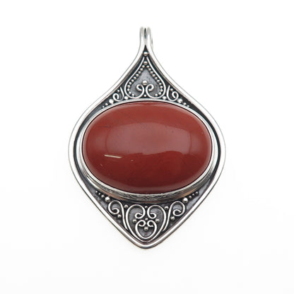 SUARTI BALI 925 Sterling Silver Vintage Real Red Jasper Oxidized Large Pendant