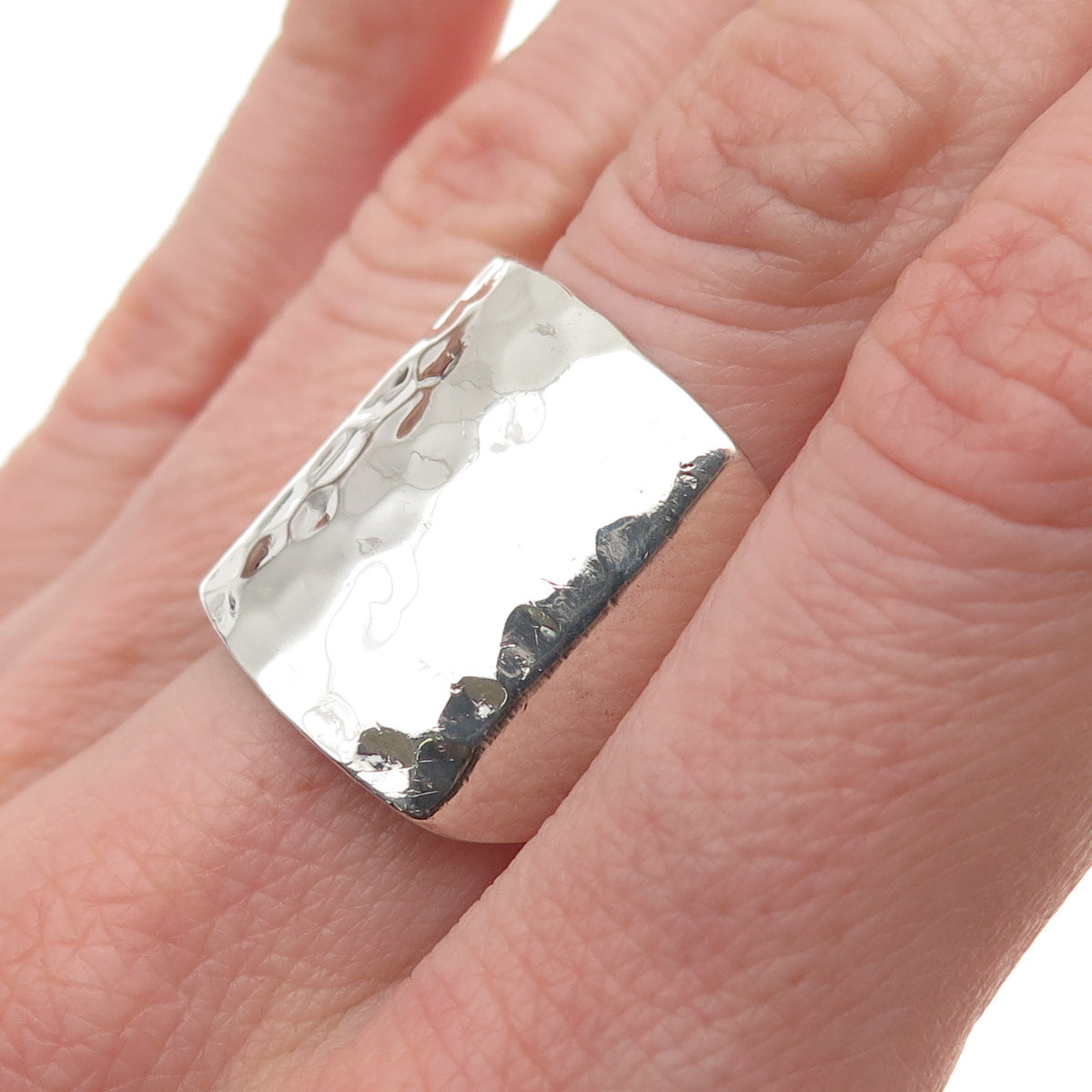 AF Design 925 Sterling Silver Vintage Modernist Hammered Ring Size 6.5
