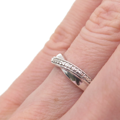 925 Sterling Silver Real Diamond Accent Crisscross Band Ring Size 5.25