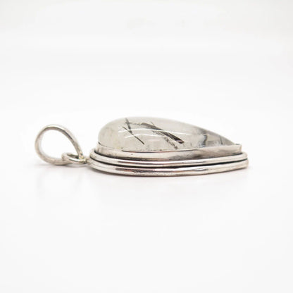 925 Sterling Silver Vintage Real Rutilated Quartz Pendant