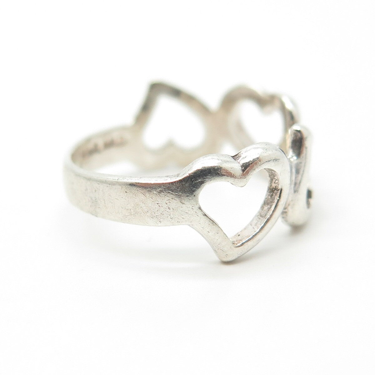 925 Sterling Silver Vintage Open Heart Half Round Ring Size 6