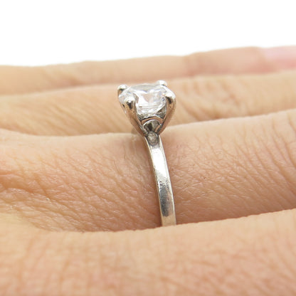 925 Sterling Silver Vintage Round-Cut C Z Engagement Ring Size 7.25