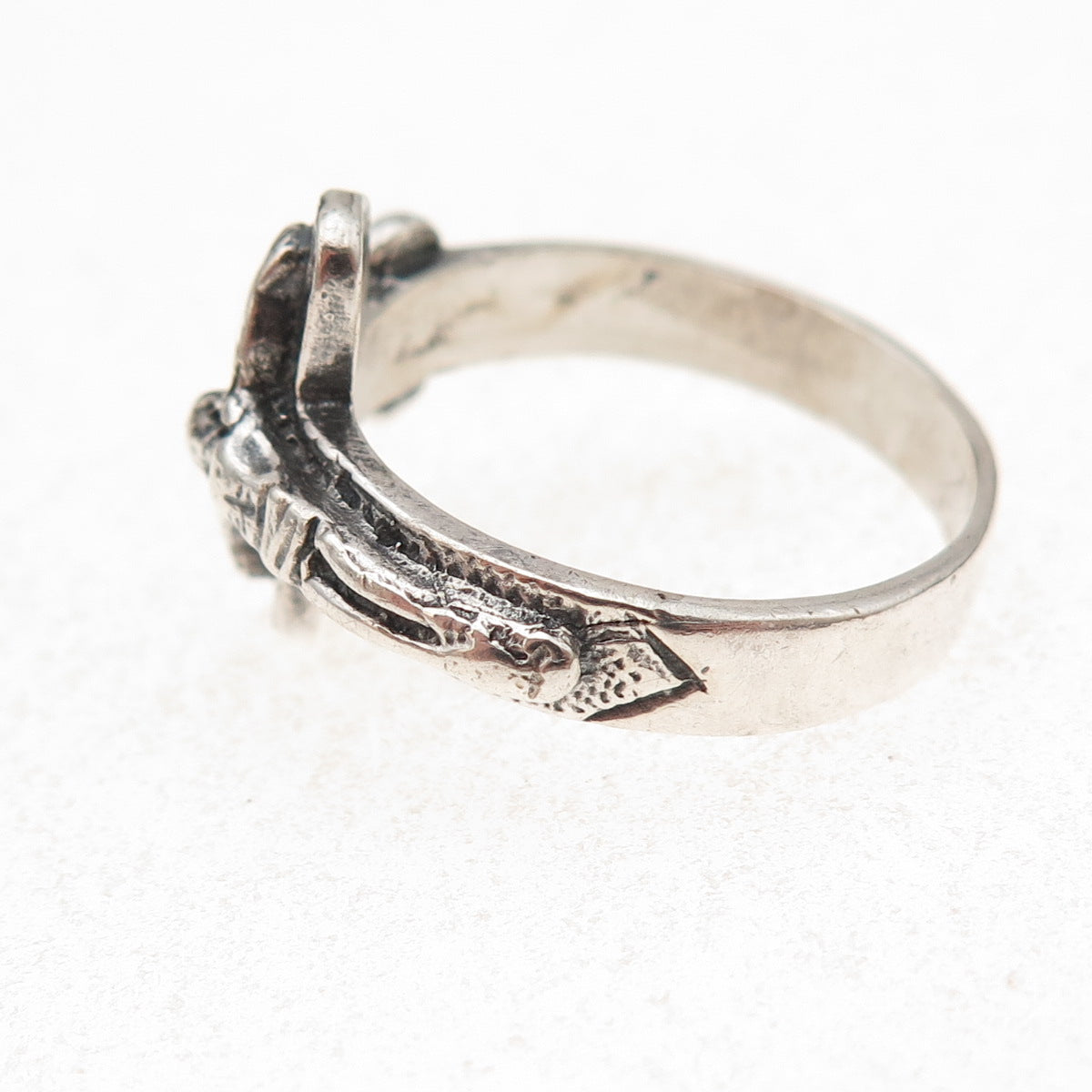 925 Sterling Silver Vintage Crucifix Cross Oxidized Ring Size 10.75