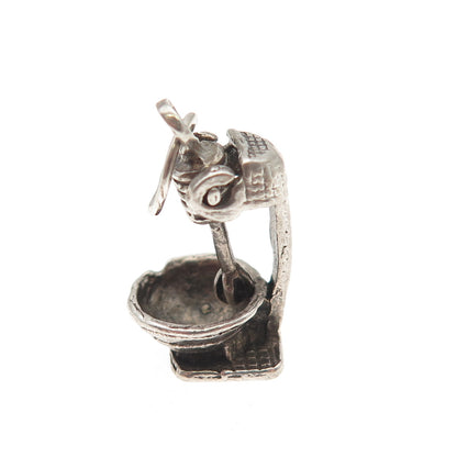 925 Sterling Silver Antique Art Deco Mixer Oxidized 3D Mini Charm Pendant