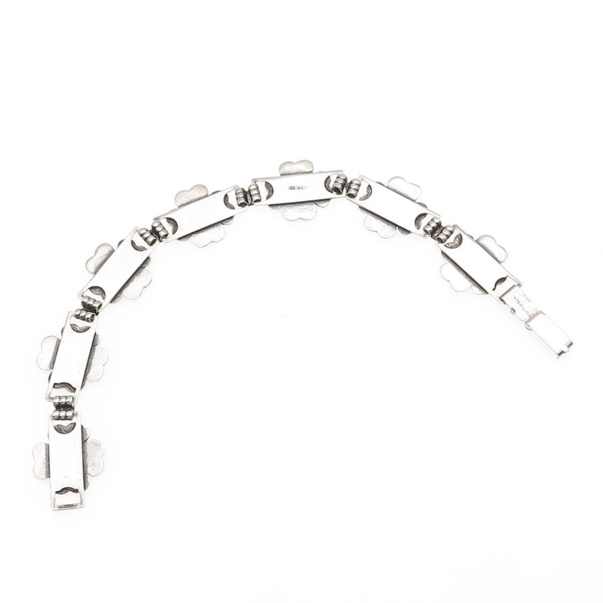 925 Sterling Silver Antique Art Deco Enamel Lucky Clover Link Bracelet 7"