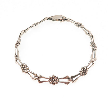 925 Sterling Silver Antique Art Deco Floral Oxidized Bracelet 7.5"