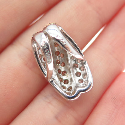 ROSS SIMONS 925 Sterling Silver 2-Tone Champagne & White C Z Slide Mini Pendant