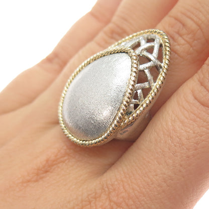 925 Sterling Silver 2-Tone Modernist Brushed Ring Size 8