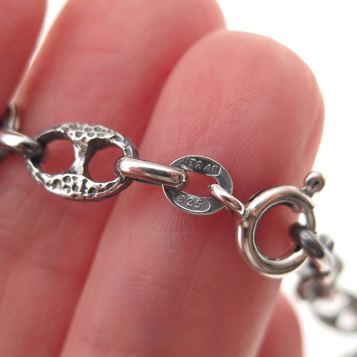 925 Sterling Silver Vintage Italy Oxidized Anchor Mariner Chain Necklace 32"
