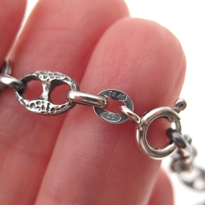925 Sterling Silver Vintage Italy Oxidized Anchor Mariner Chain Necklace 32"