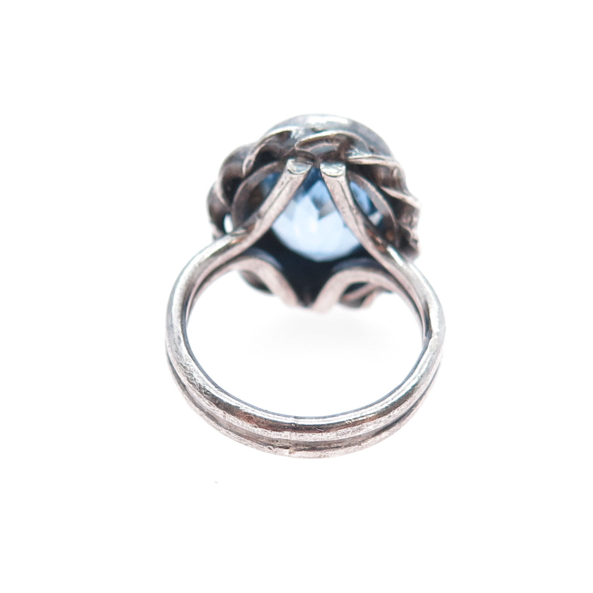 O'BRIEN 925 Sterling Silver Vintage Real Blue Topaz Oxidized Ring Size 6.25