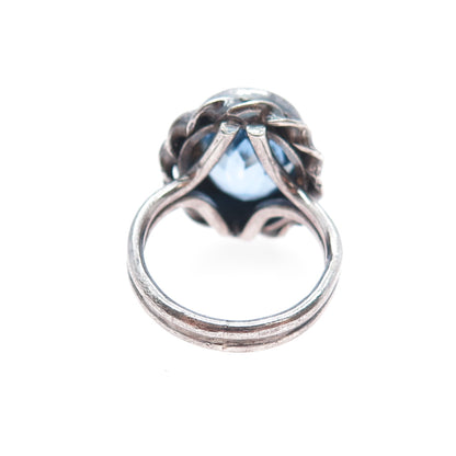 O'BRIEN 925 Sterling Silver Vintage Real Blue Topaz Oxidized Ring Size 6.25