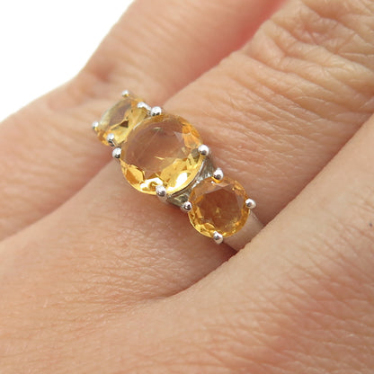 925 Sterling Silver Real Citrine Gemstone Ring Size 6.75