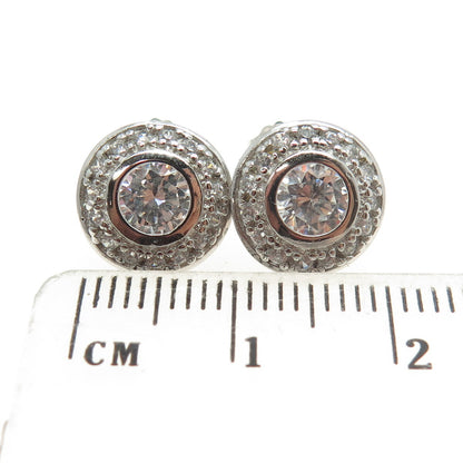 925 Sterling Silver Round-Cut C Z Stud Earrings