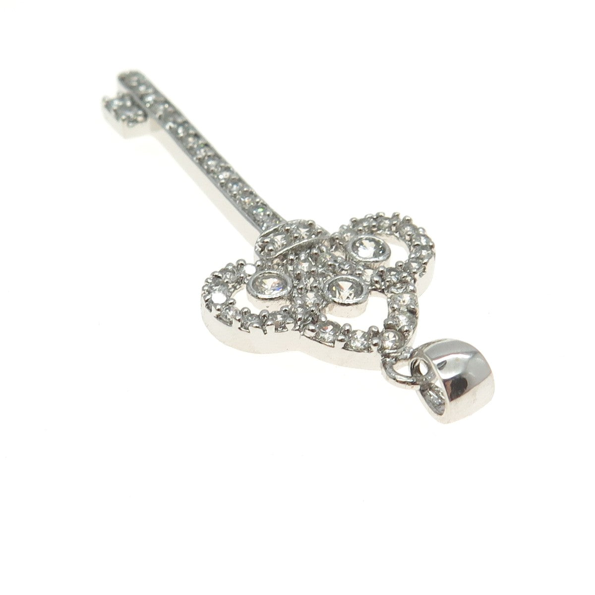 925 Sterling Silver Pave Round-Cut C Z Key Pendant