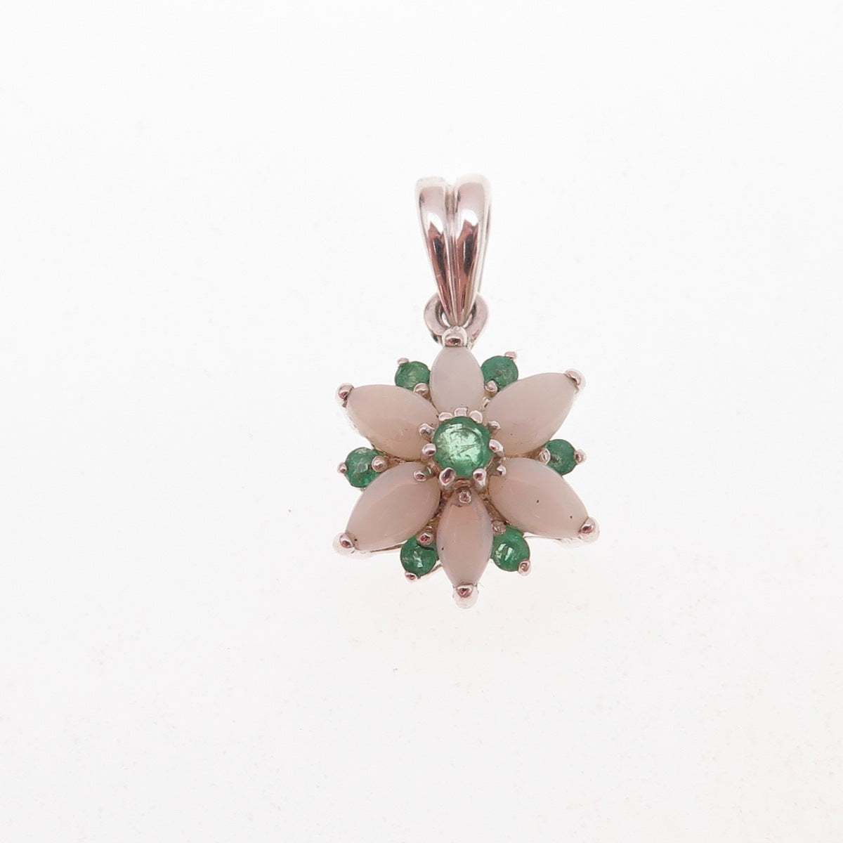 CNA Pranda 925 Sterling Silver Vintage Real Emerald & Opal Floral Charm Pendant