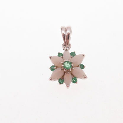 CNA Pranda 925 Sterling Silver Vintage Real Emerald & Opal Floral Charm Pendant